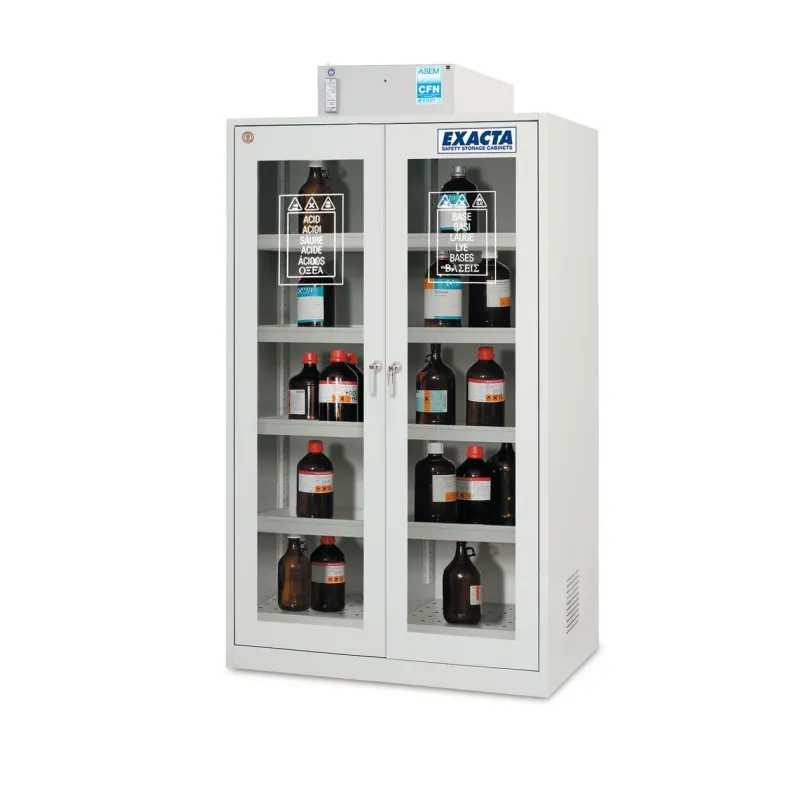 Armoire avec hotte ventillée à filtration moléculaire 2 portes vitrées
