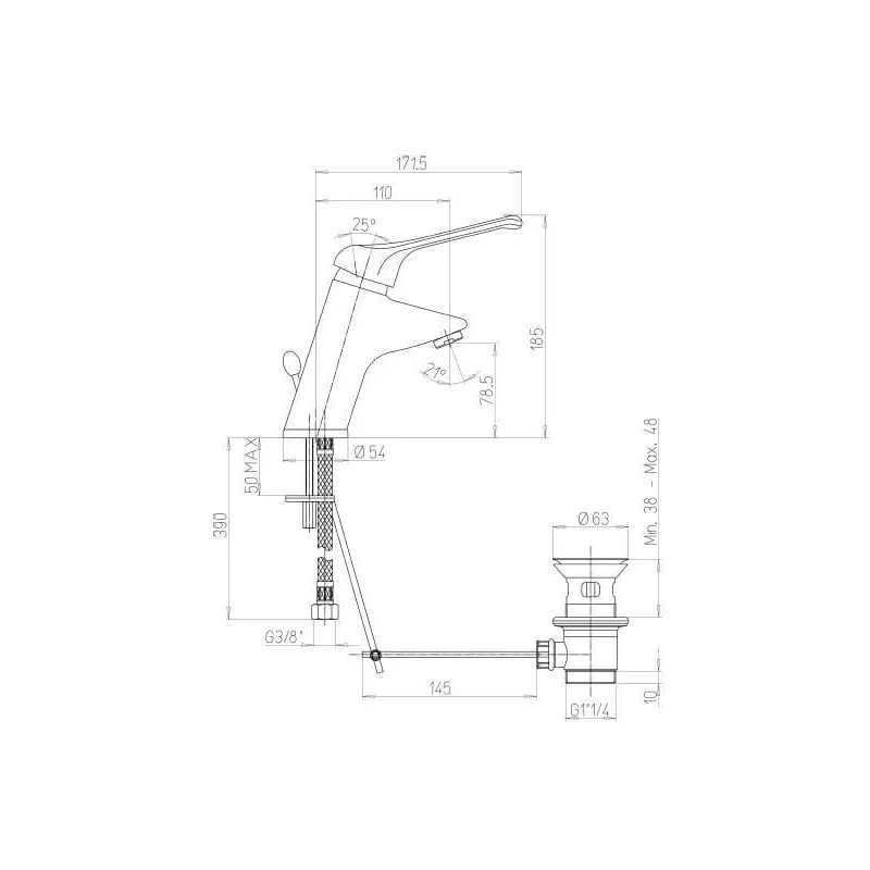 Mitigeur monotrou Ht sous bec 53.5mm