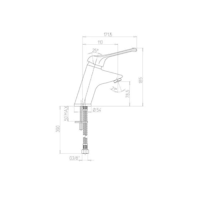 Mitigeur monotrou Ht sous bec 53.5mm