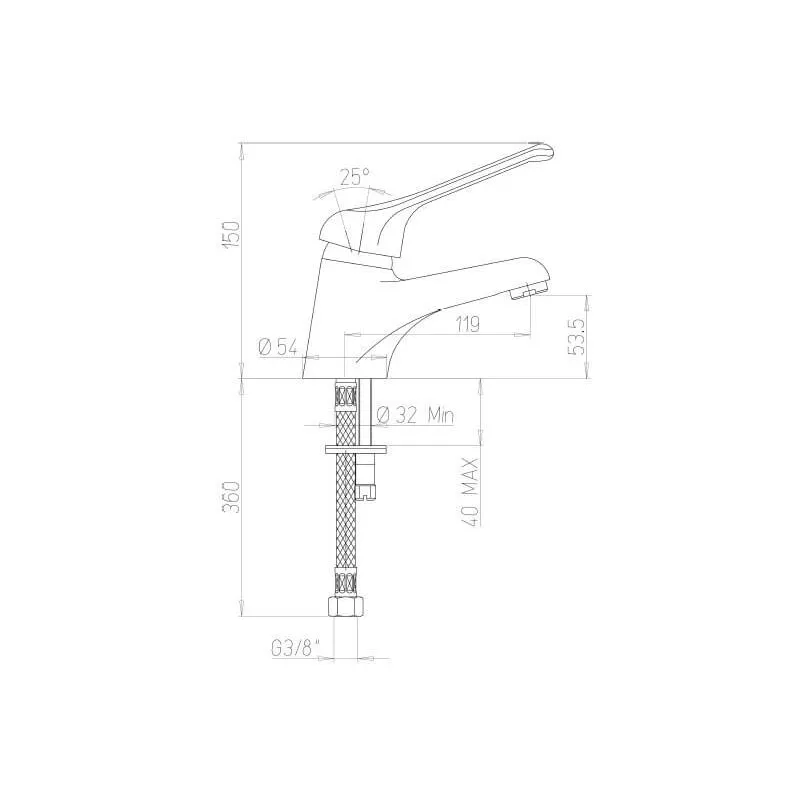 Mitigeur monotrou Ht sous bec 53.5mm