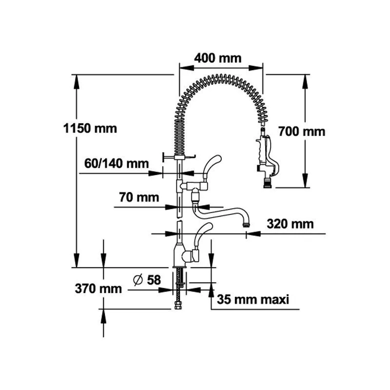Douchette murale mitigeur monotrou monocommande - Presto