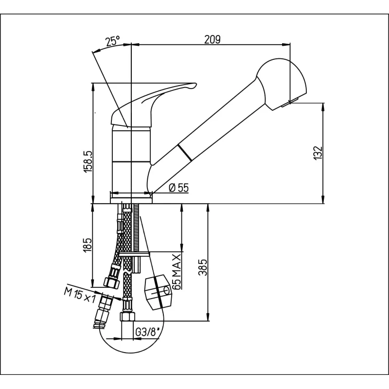 Mitigeur monotrou à bec et douchette extractible