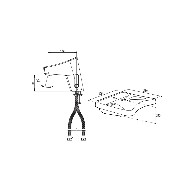 Evier lavabo ergonomique en céramique avec son mitigeur pour PMR - Presto