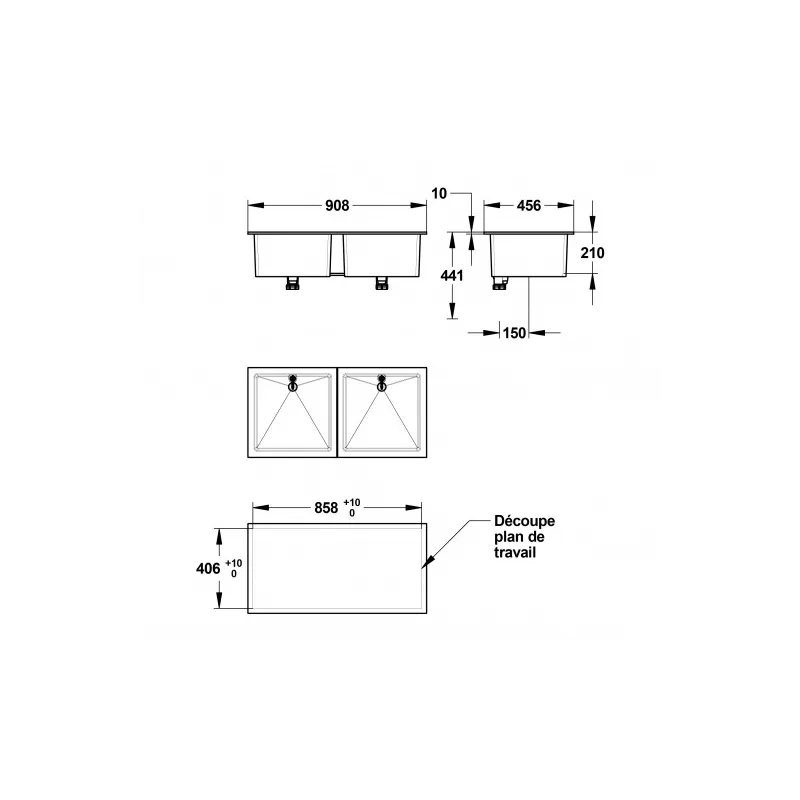 Double cuve polypropylène 45x90 cm pour laboratoires et industries
