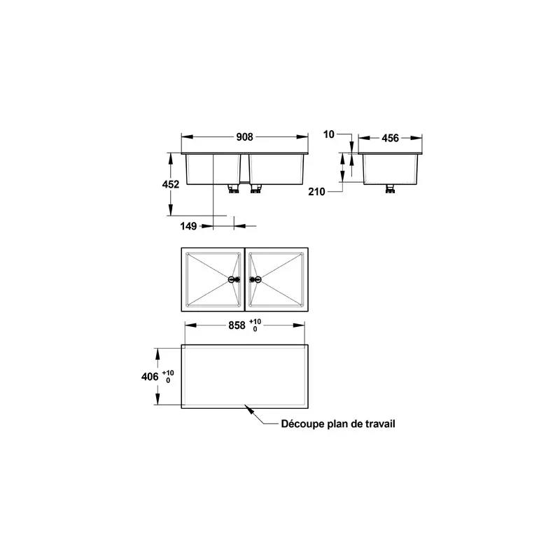 Double cuve polypropylène 45x90 cm pour laboratoires et industries