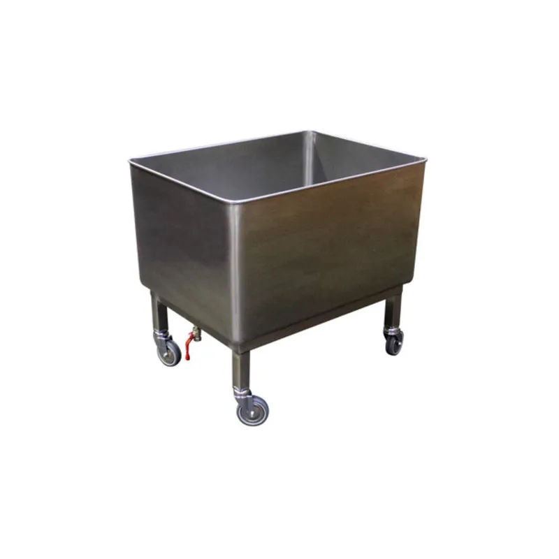 Cuve roulante en matière inox AISI 304 avec vanne de vidange