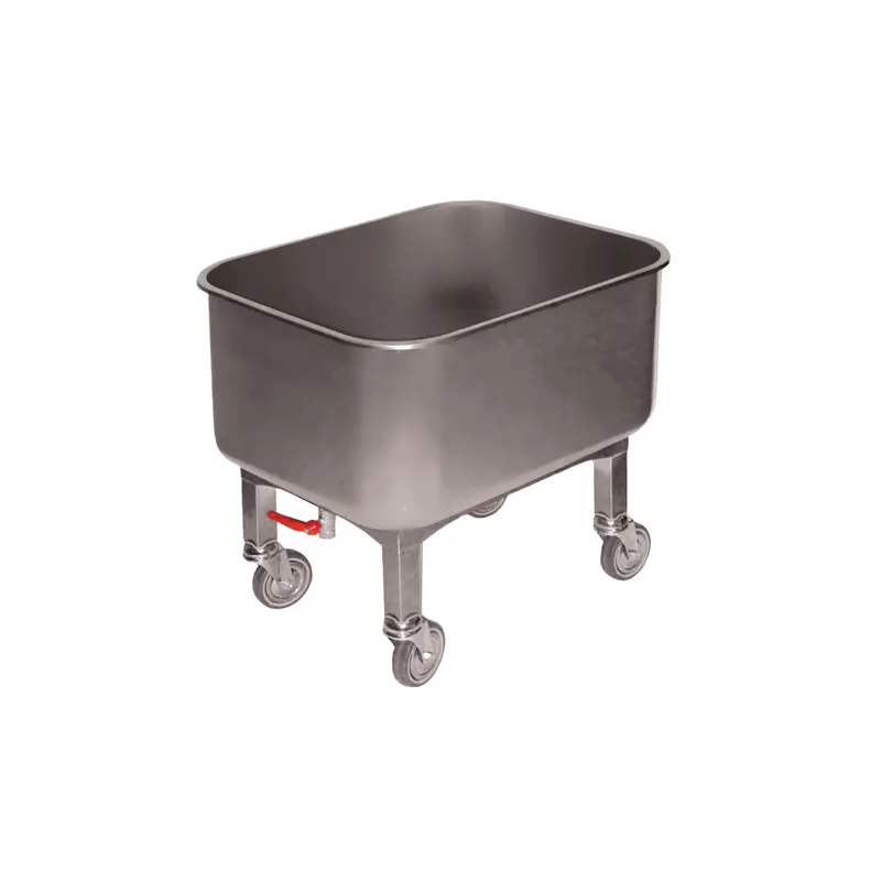 Cuve roulante en matière inox AISI 304 avec vanne de vidange