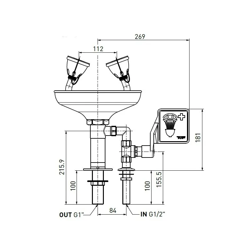 Lave yeux double de sécurité avec cuvette Ø258 mm montage sur table