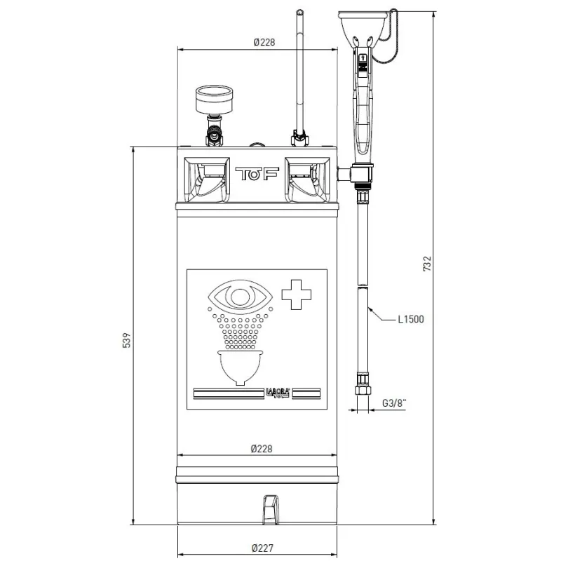 Douche portative de sécurité et rince oeil intégré avec réservoir inox