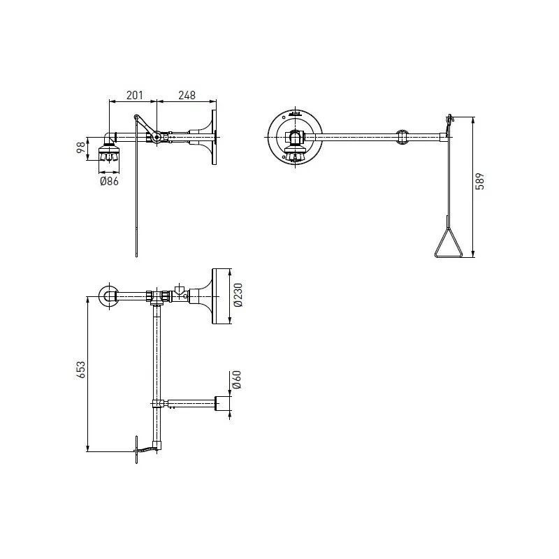 Douche de sécurité murale avec vanne et base de fixation de Ø230mm TOF